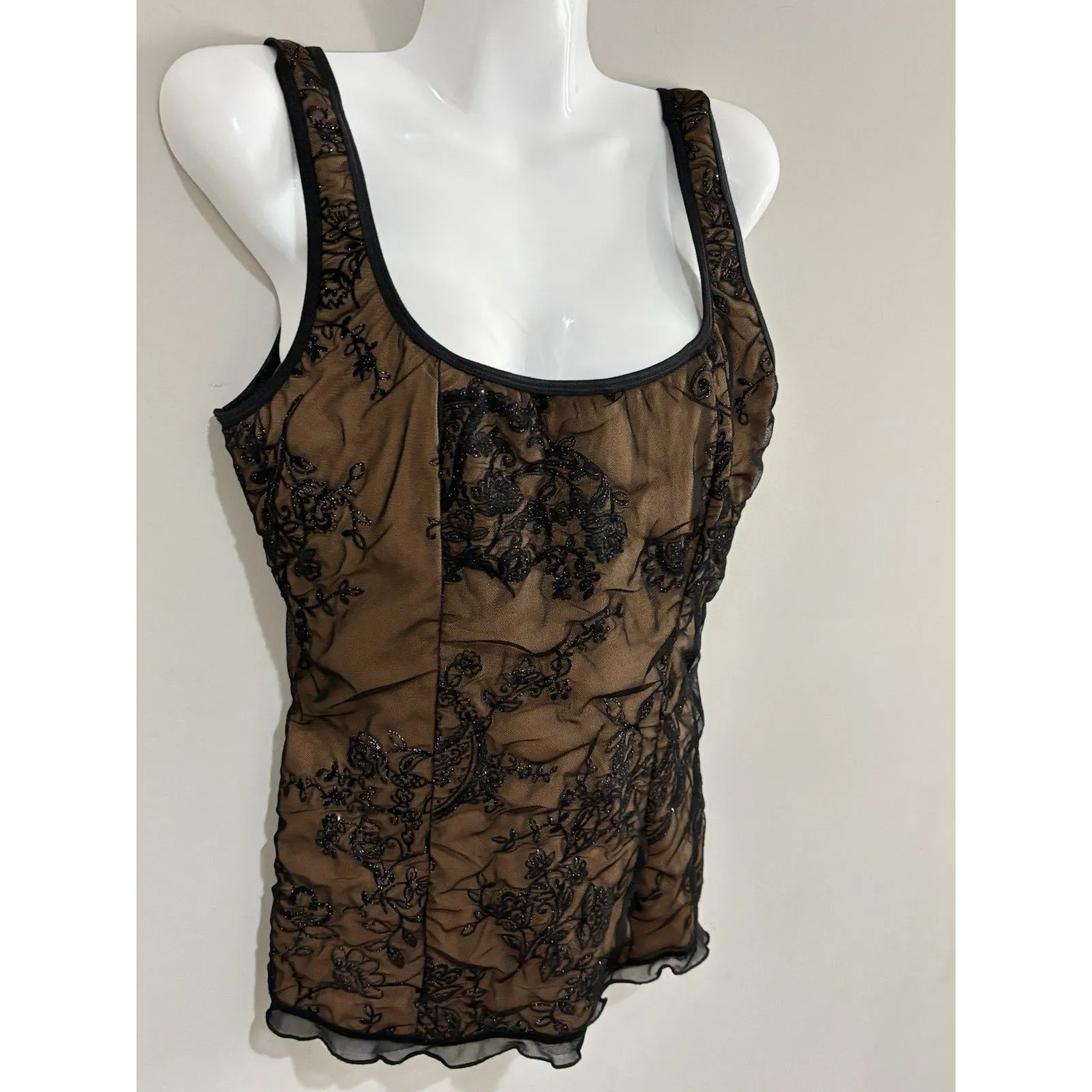 Vintage Women Sleeveless Tank Size M Shimmer Black Whimsigoth Romantic Top Size M - Image 4