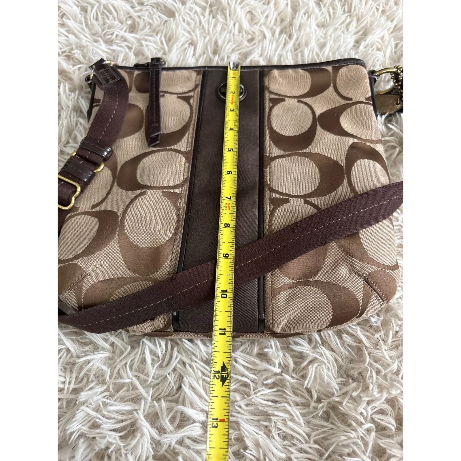 Coach Signature C Monogram Canvas Brown Leather Crossbody "Duffle" Purse - Image 10