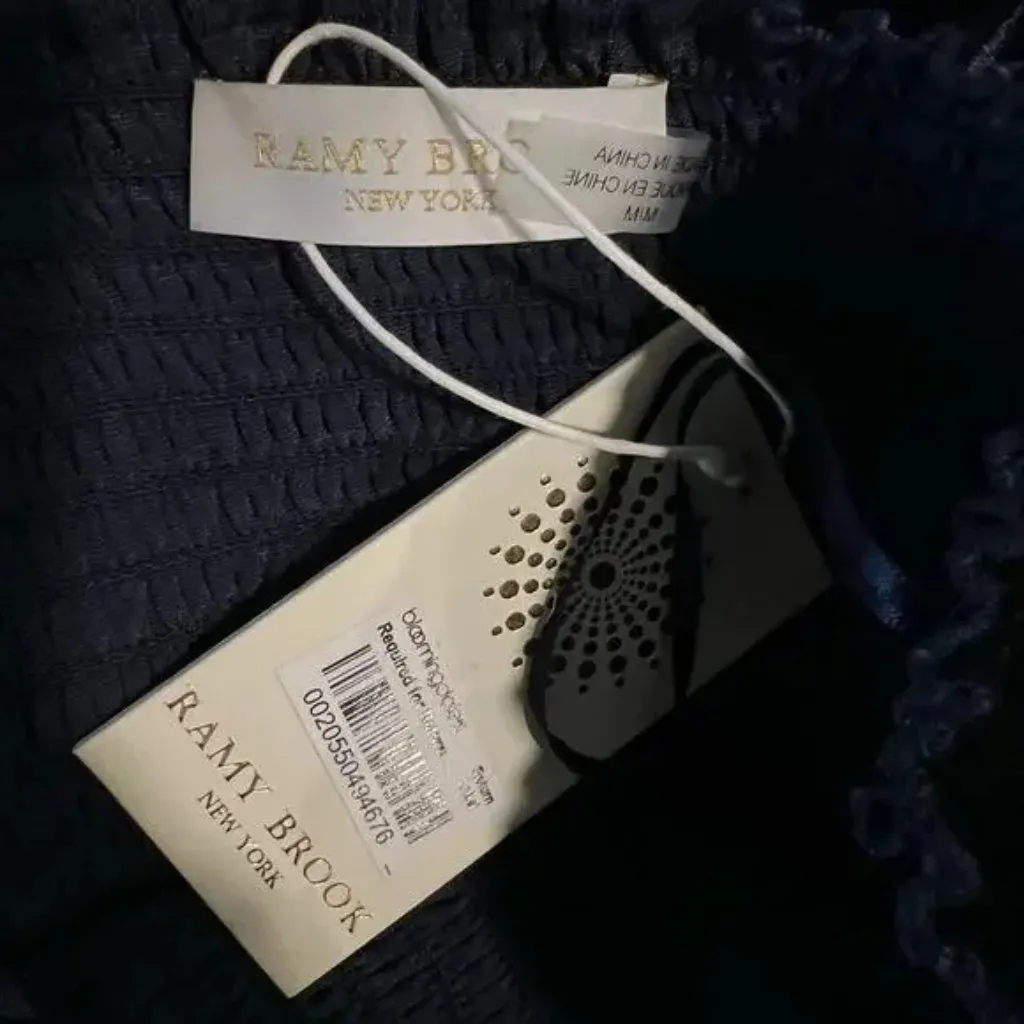 NWT Ramy Brook Liza One-Shoulder Velvet Smocked Top Sz XS Navy - Image 8