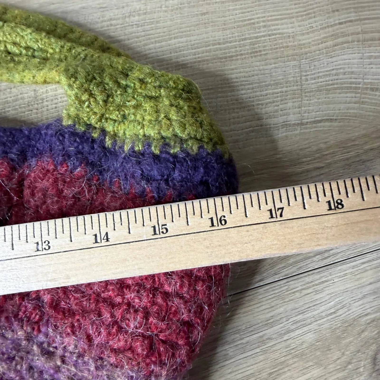 Boho Crochet Knit Striped Hobo Bag Multicolor Slouchy Tote Hippie Granny Square Pink - Image 6