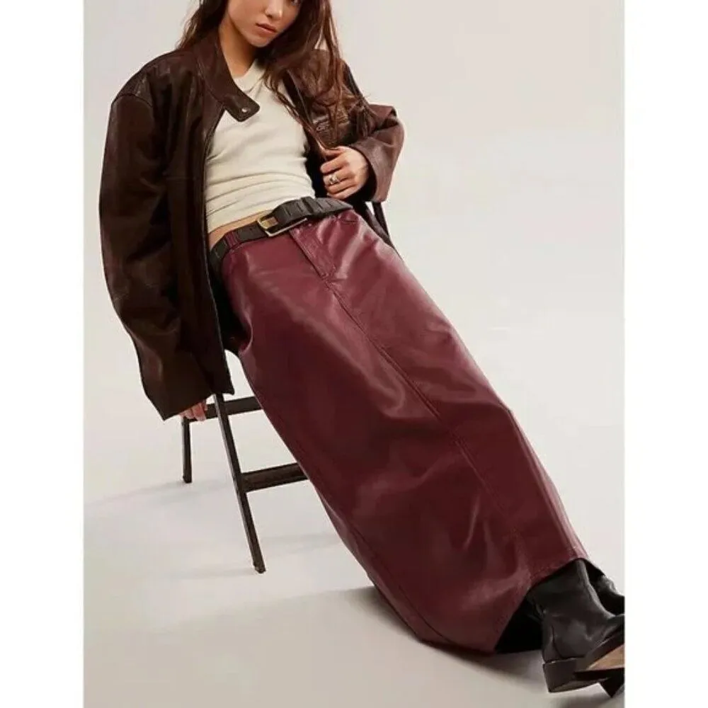 FREE PEOPLE NWT City Slicker Vegan Maxi Skirt / Red Jasper - 2 ($128) - Image 7