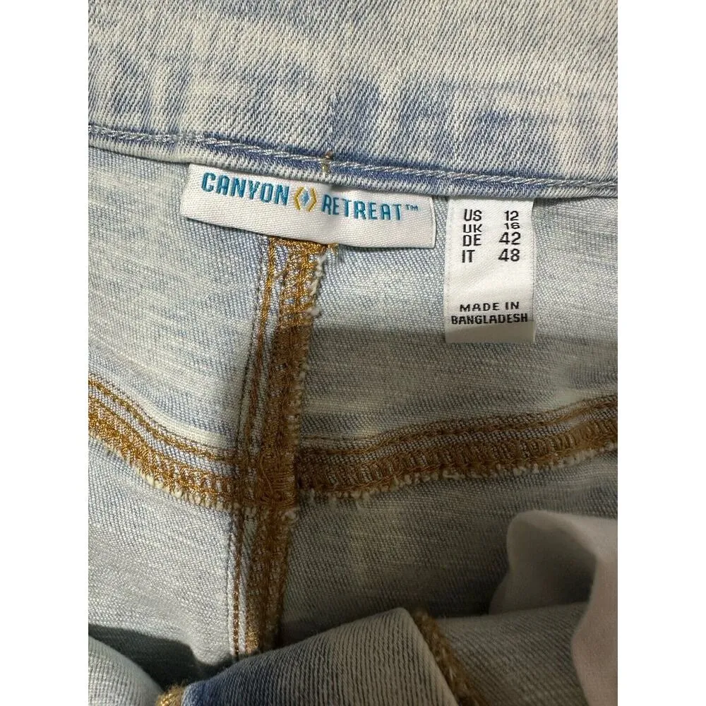 Canyon River Blues Jean Midi Skirt Size 12 Light Wash Front Slit Stretch Denim - Image 3