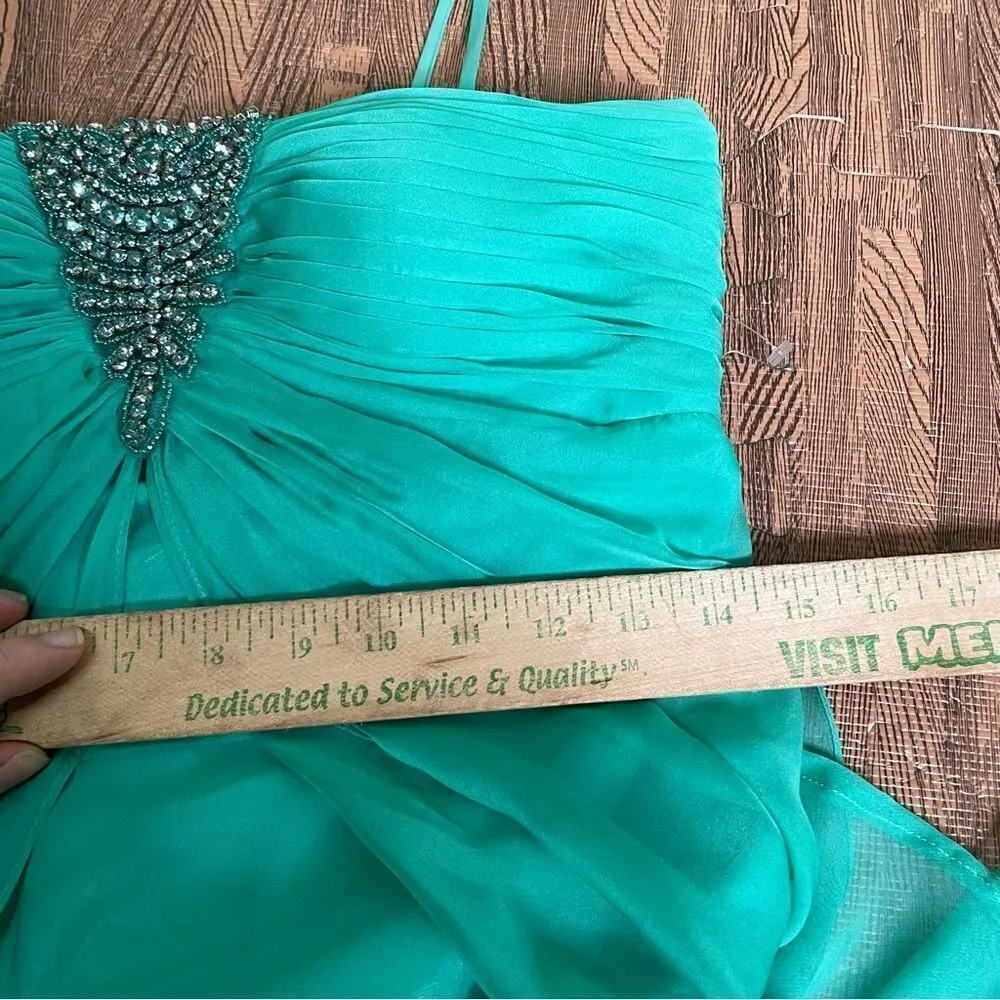 Vintage Y2K Mermaid Fairy Fantasy Cache‎ Turquoise Beaded Halter Prom Gown 4 - Image 10