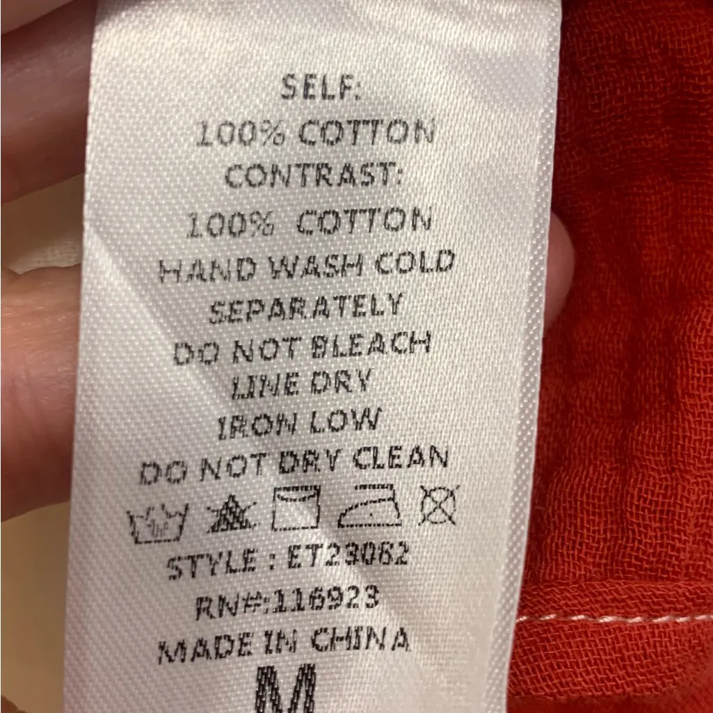 Easel Boho Baby Doll Off White & Rust Orange Medium Blouse.        2541 - Image 4