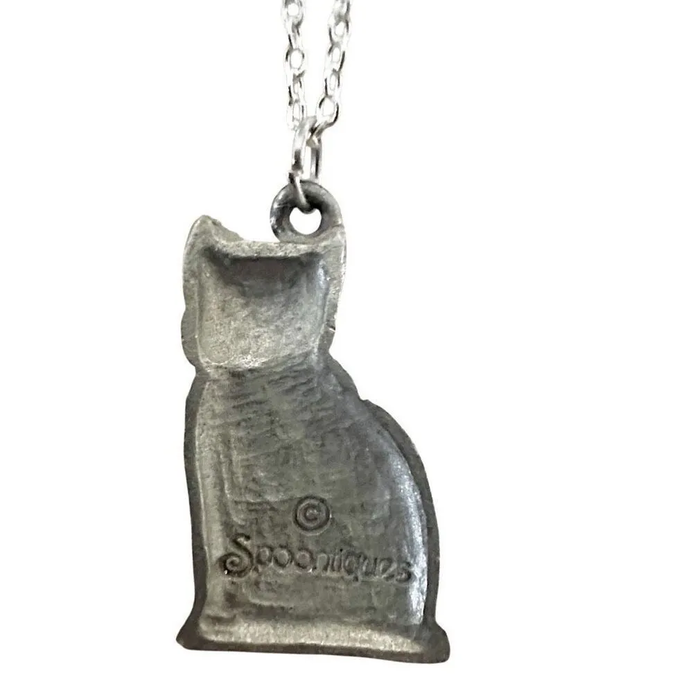 Vintage Spoontiques Pewter Cat pendant Necklace Silver - Image 4