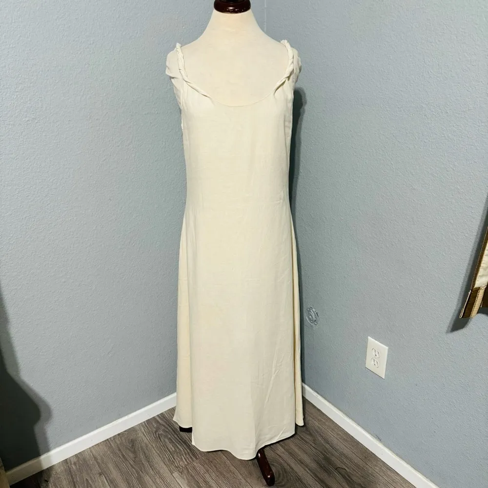Zara Bloggers Fav Ecru Linen Blend Bohemian Open Back Cut Out Midi Dress Sz L - Image 10