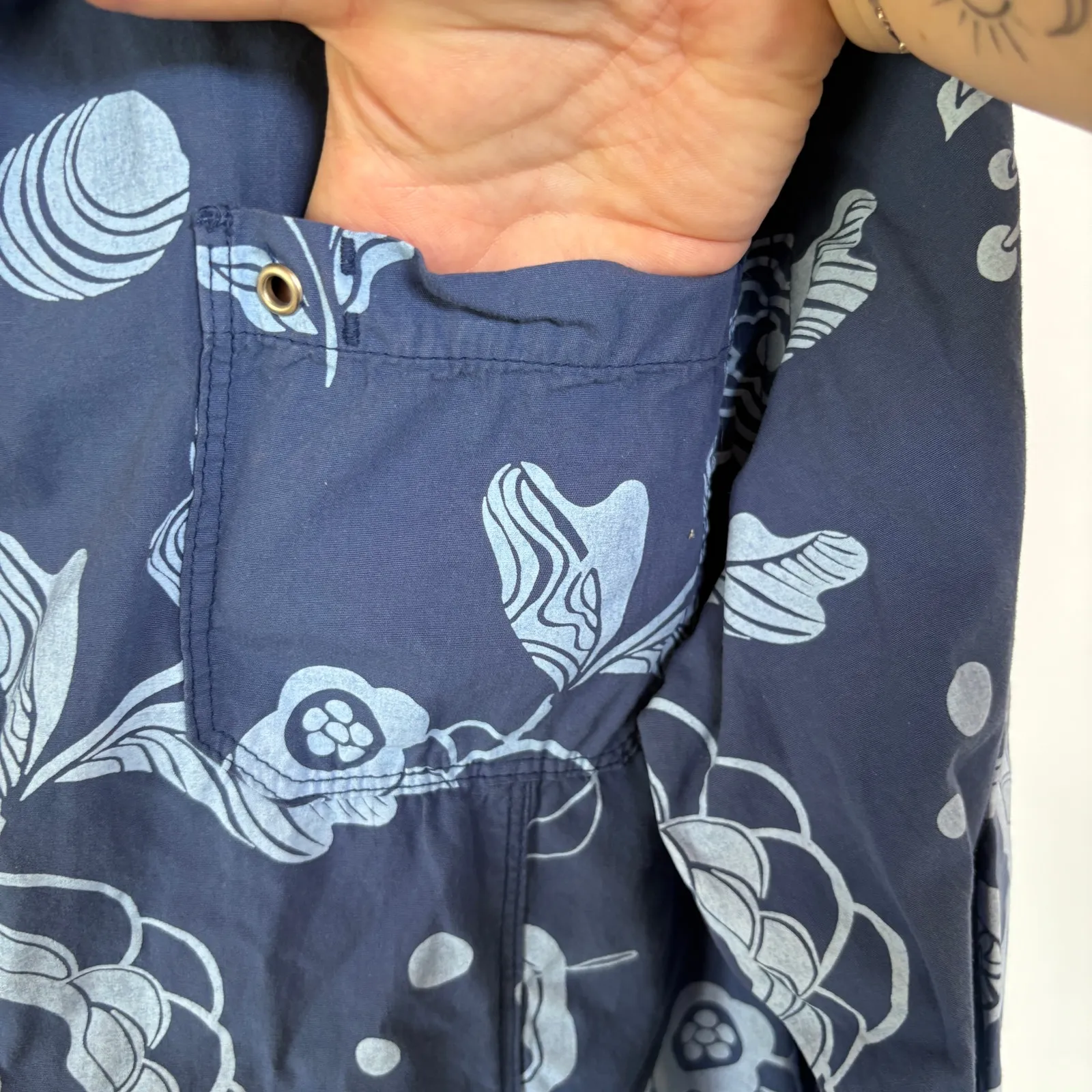 Fresh Produce Navy Button Down Shirt Whimsical Lightweight Cotton Abstract Large - Image 5