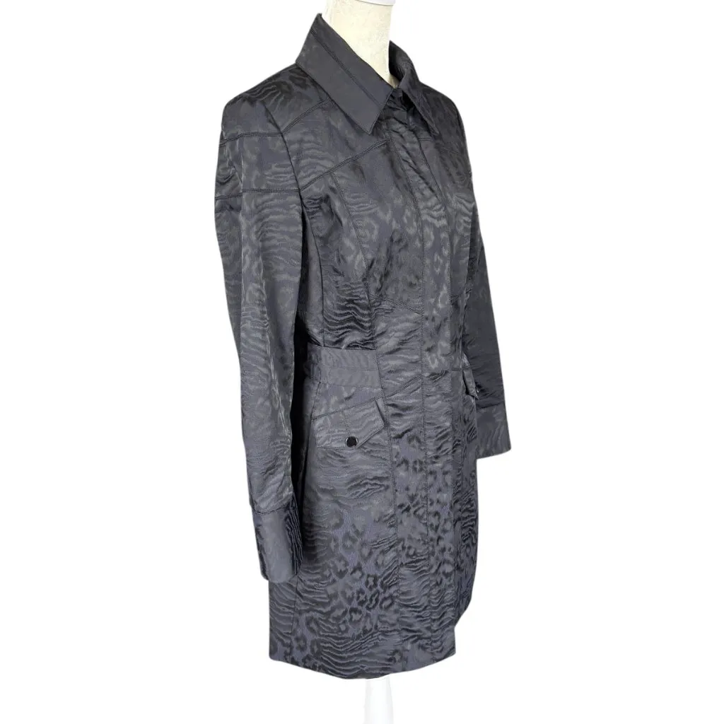 Etcetera women's black animal print full zip mid length trench coat size 6 - Image 2