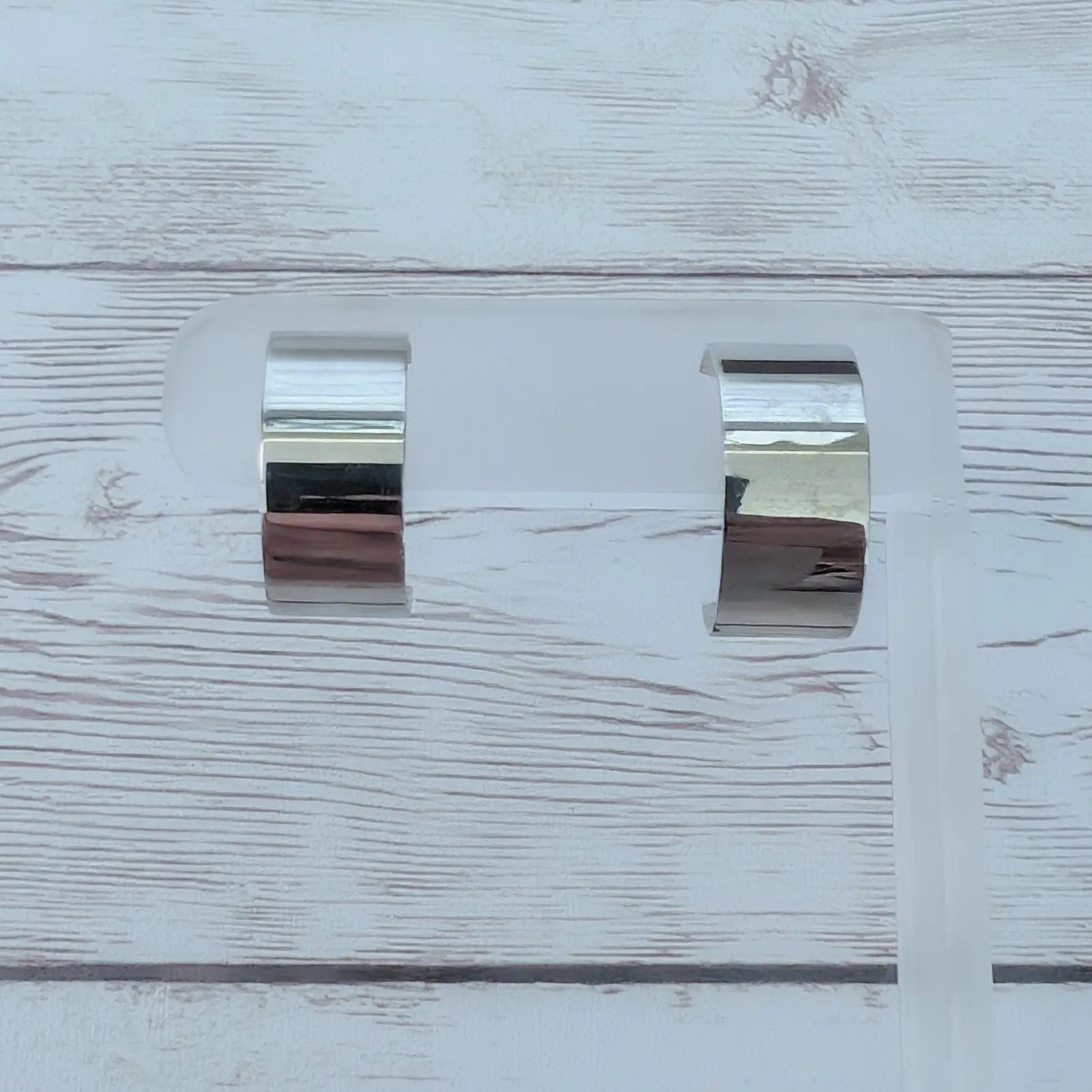 Vintage Clip On Earrings Chunky Hoops Silver Tone Outside, Gold Tone Inside - Image 7