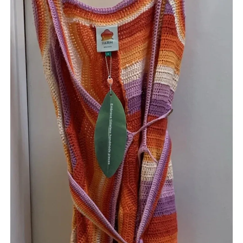 Farm Rio Anthropologie Crochet Mini Wrap Dress Belt Small New NWT Orange Purple - Image 11