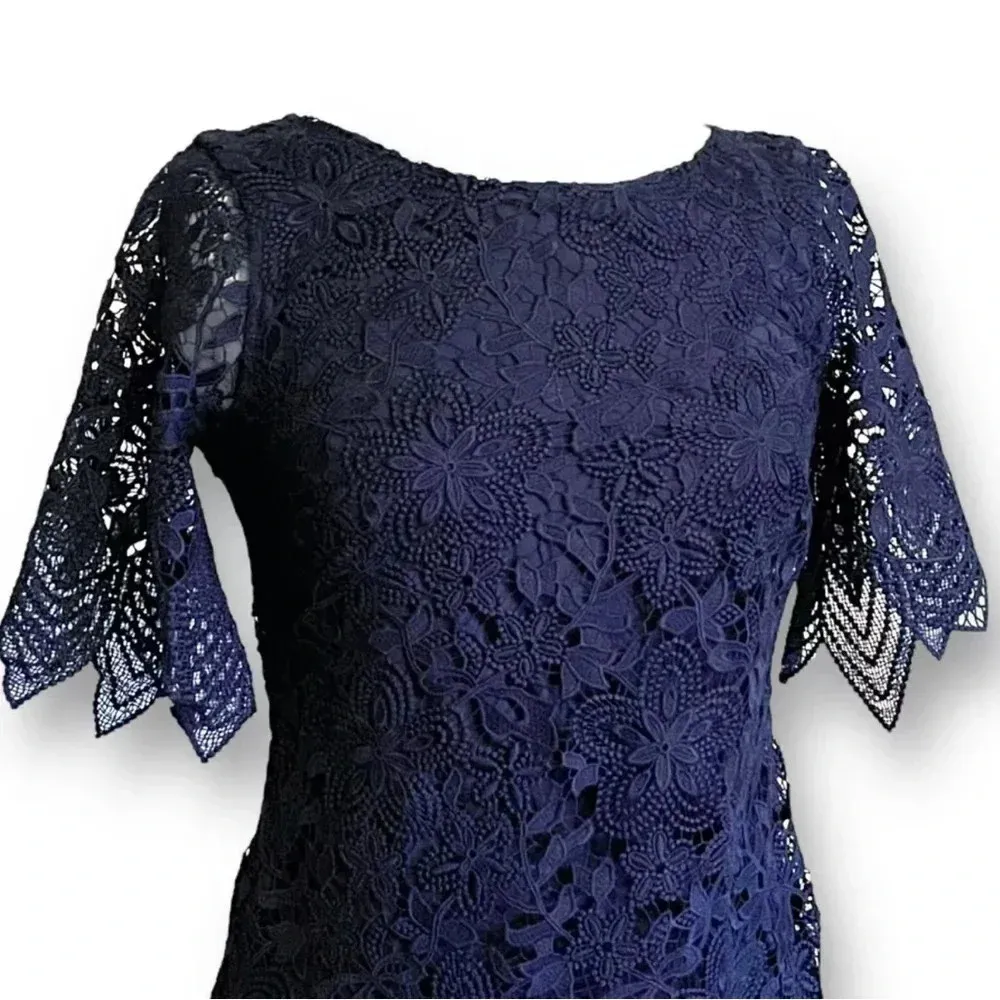 Anthropologie Navy Charleston Lace Mini Dress Women’s Size 6 Small - Image 4