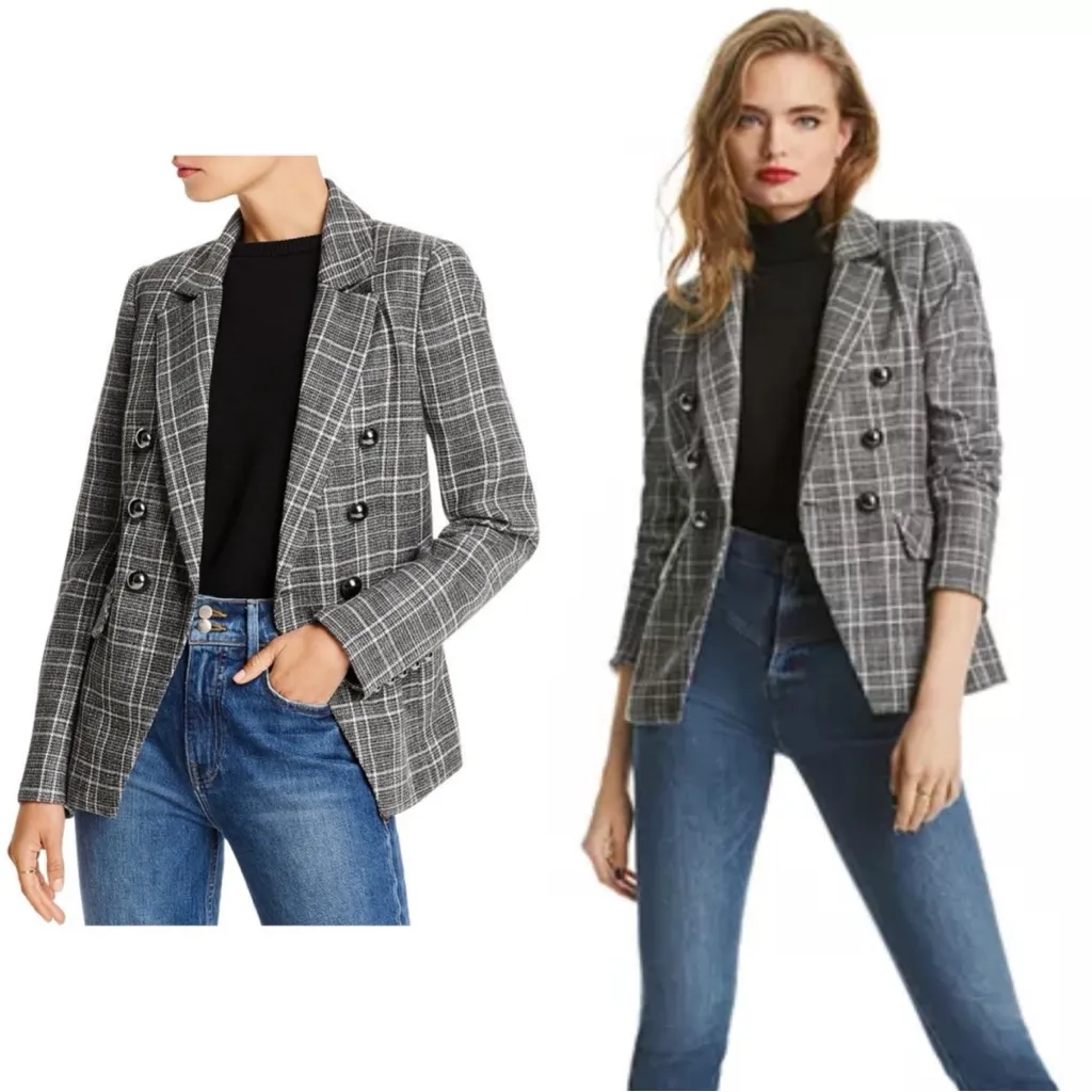 Lini The Evelyn Gray Plaid Long Sleeve Double Breast Blazer Size XS - Image 2
