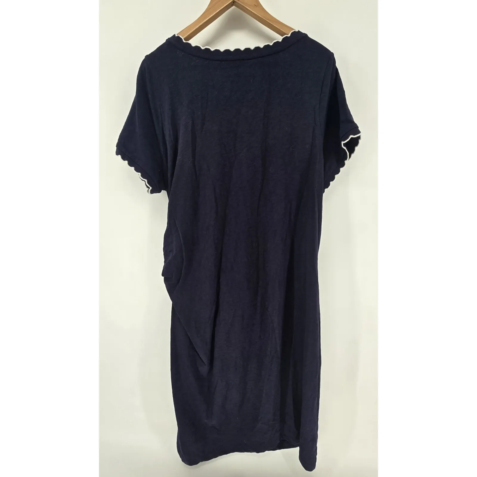 Talbots Plus Size 1X Navy‎ Blue Dress White Trim Tie Waist - Image 3