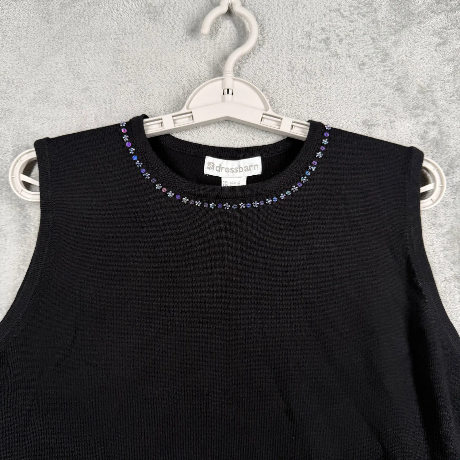 Dressbarn Vintage Black Beaded Shell Medium Floral Purple Whimsigoth Y2K Glam - Image 4