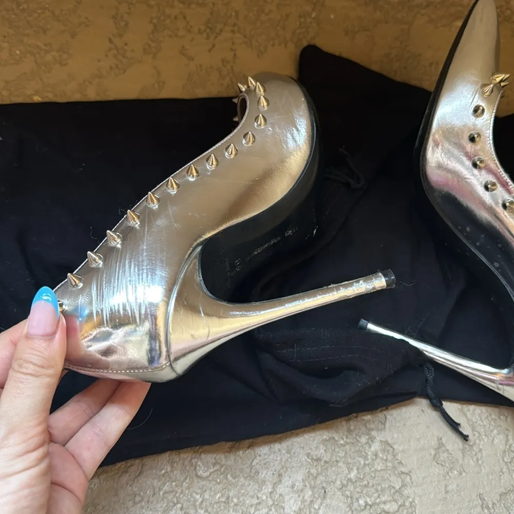 Barbara Bui Paris Spiked Studded Silver Stilletto Heels Size 7 - Image 7