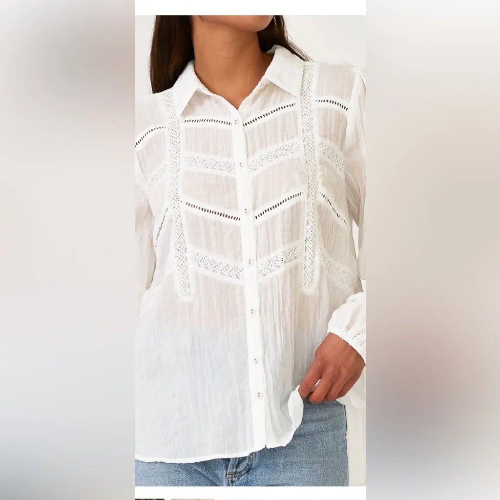 NWT Lovestitch Stevie White Sheer Long Sleeve Boho Button Down Sz M Cottagecore - Image 14