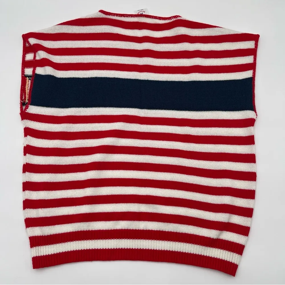 Vintage Sweater Bazaar SZ Med? Sleeveless Sweater Knit Red White Blue Patriotic - Image 3