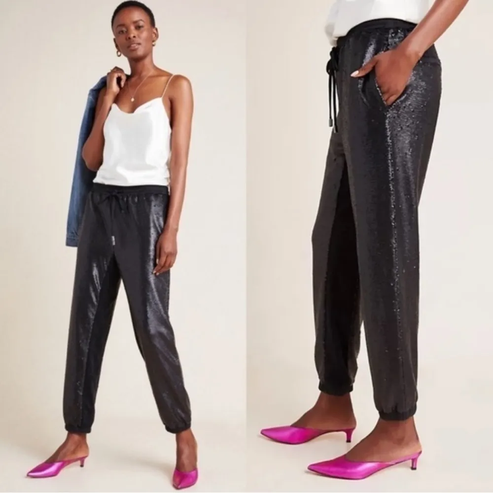 Anthropologie Saturday Sunday Black Sequin Jogger Pants Size Small - Image 2