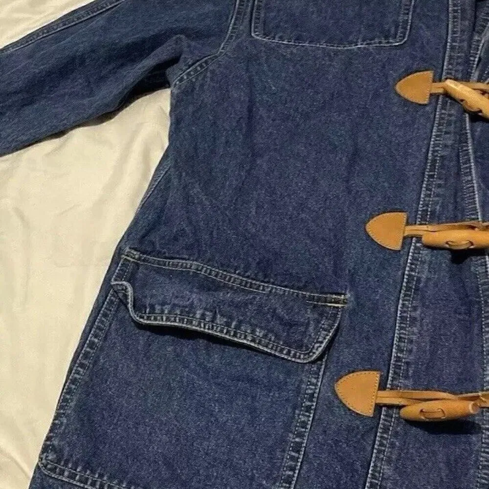 Vintage Liz Wear Claiborne Women’s Denim Blue Jacket Sz 9 Petite Wood Button - Image 6
