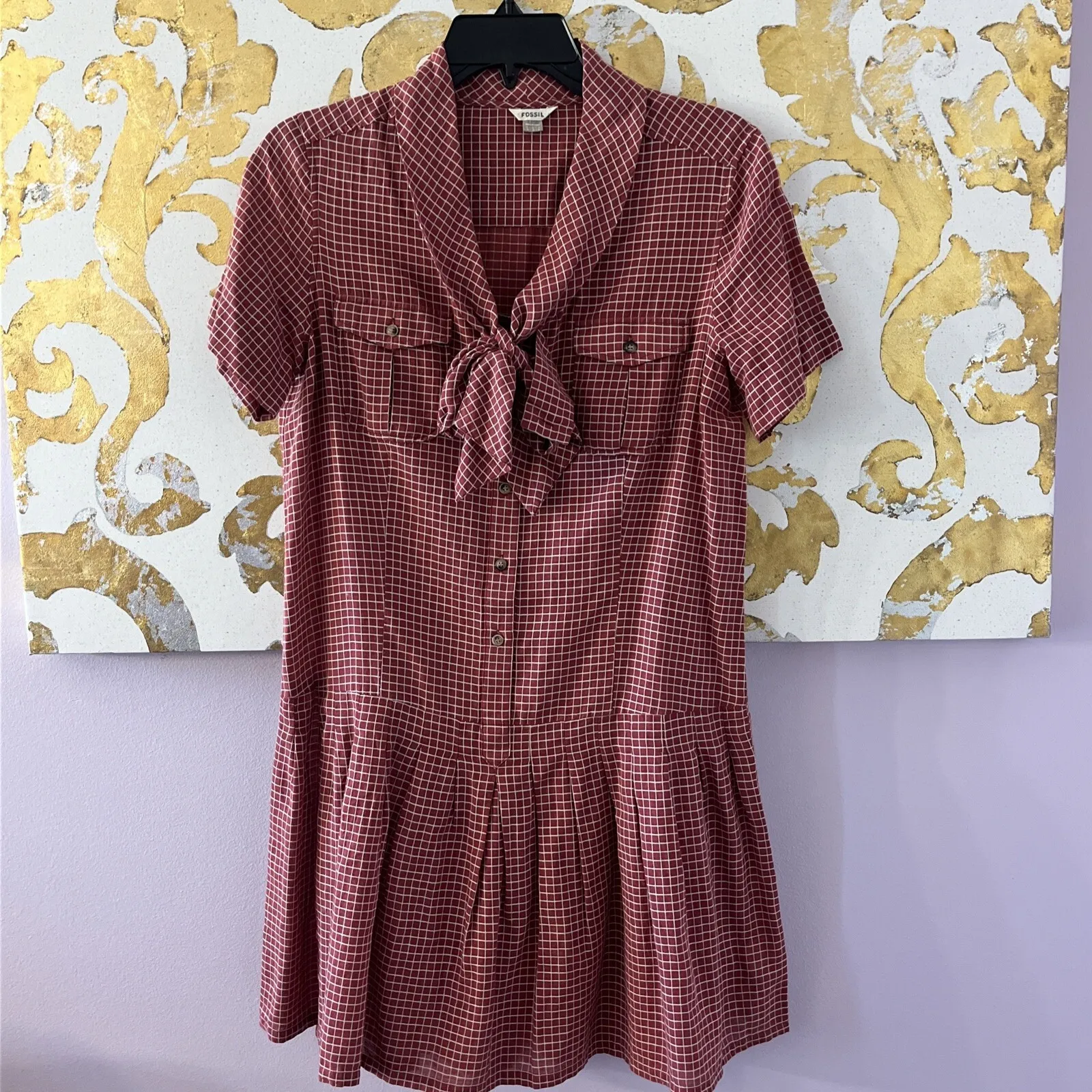 Fossil Size Small‎ Red Checkered Mini Drop Waist Dress - Image 9