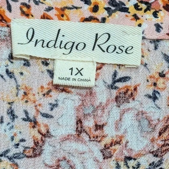 Indigo Rose Plus 1X 14 16 Pink Peach Floral Babydoll Blouse Tunic Top Shirt - Image 3