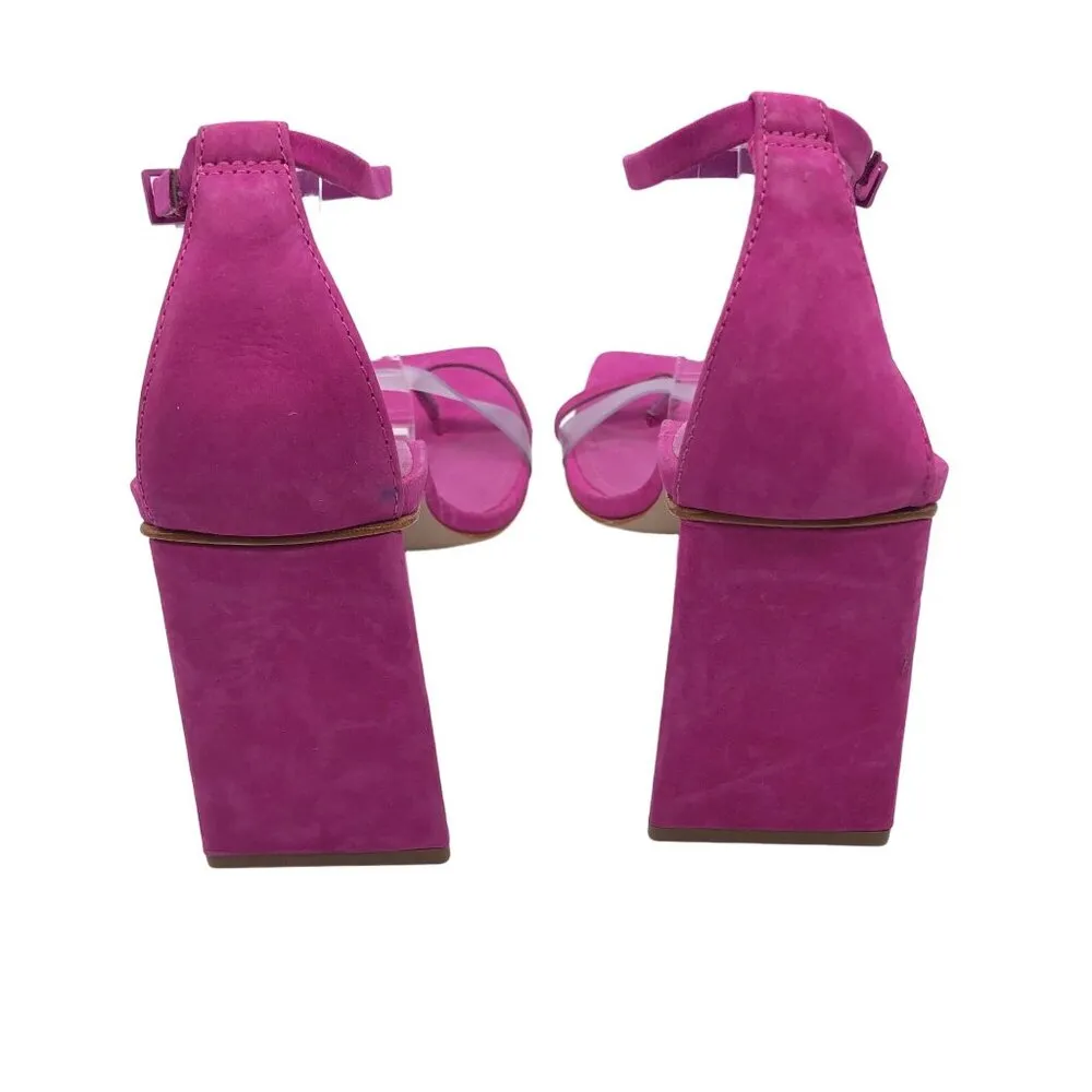 Schutz Avva Fuchsia Block Heel Sandals With Clear Straps Toe Strap Size 10 - Image 5