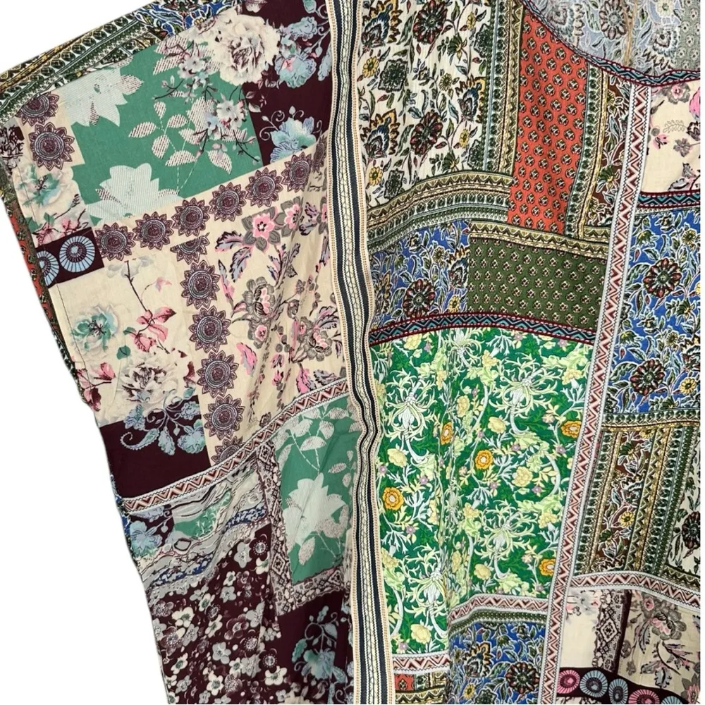 Easel Patchwork Print Oversized Tassel Trim Blouse size 1X NWT Ribbon Trim - Image 7