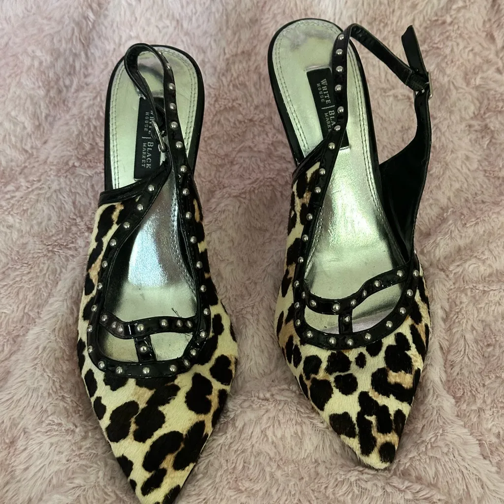 White House Black Market Jacquie Calf Hair Leather Pumps Cheetah Heels 7.5M - Image 4