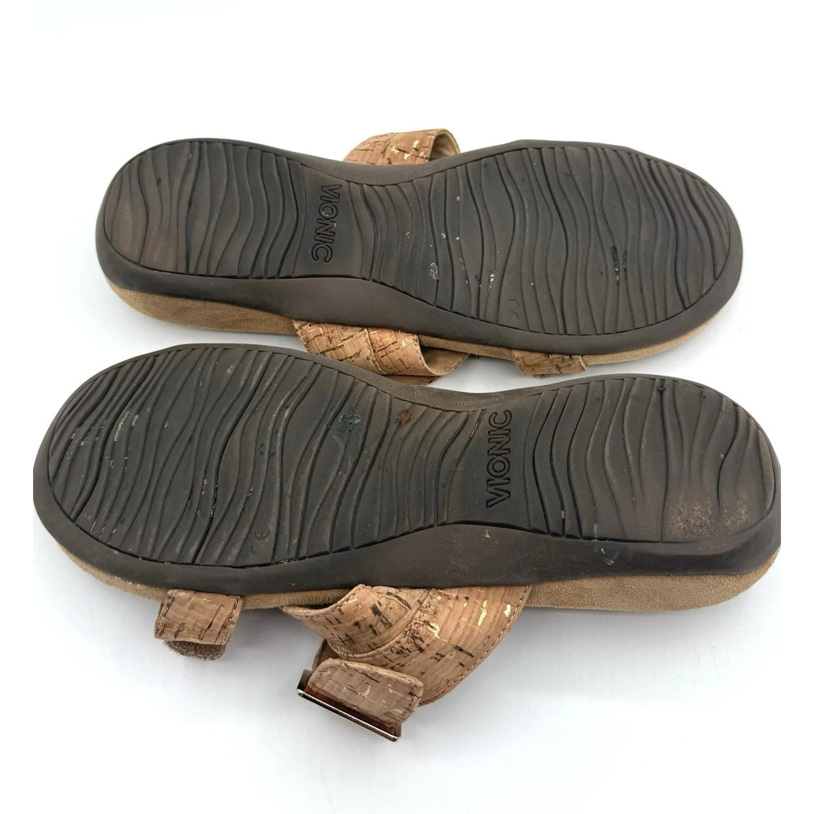Vionic Skylar Slides Gold Sandal Faux Cork With Triple Strap Womens Sz‎ 10 Wide - Image 5