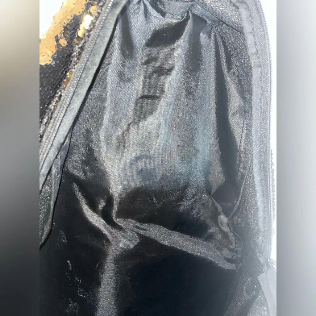 Reversible Black Gold Sequin Pocket Storage Sparkle Shiny AllAround Zip Backpack - Image 12