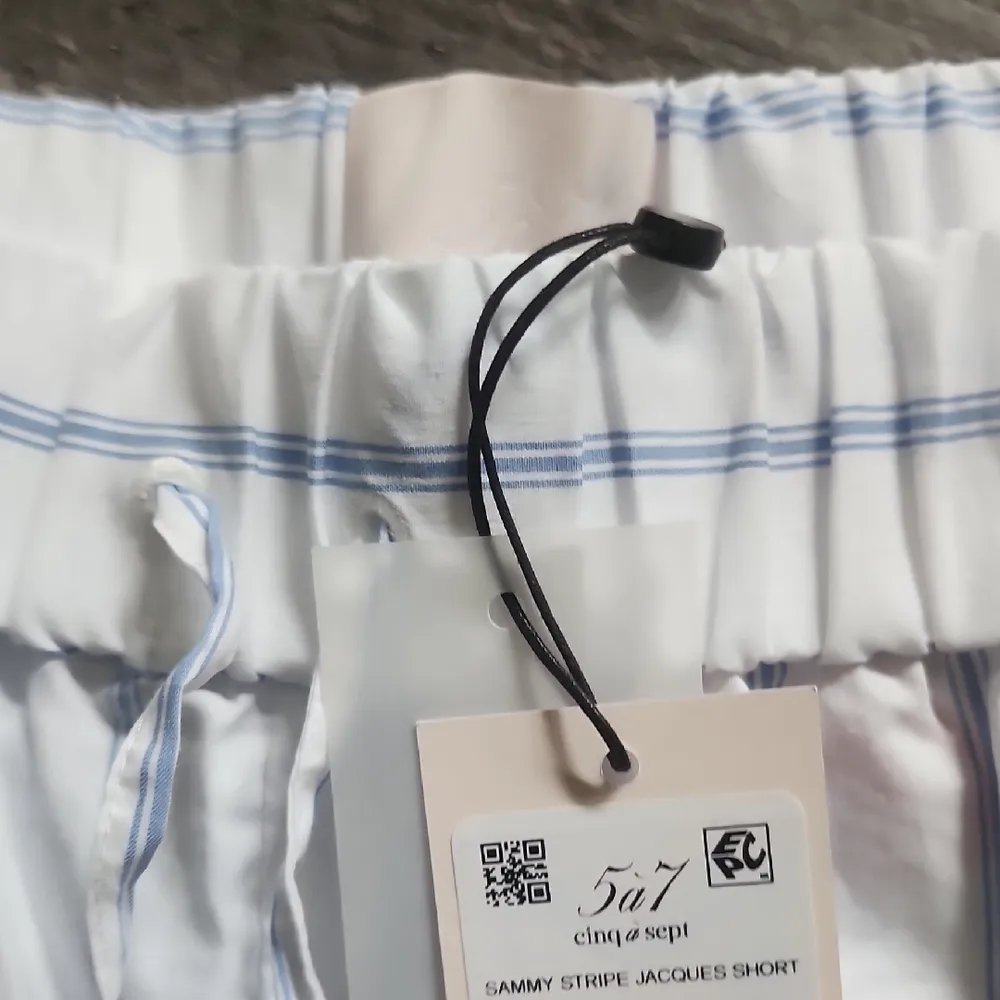 Cinq a Sept Sammy Striped Jacques Shorts in White and Blue Size L - Image 3