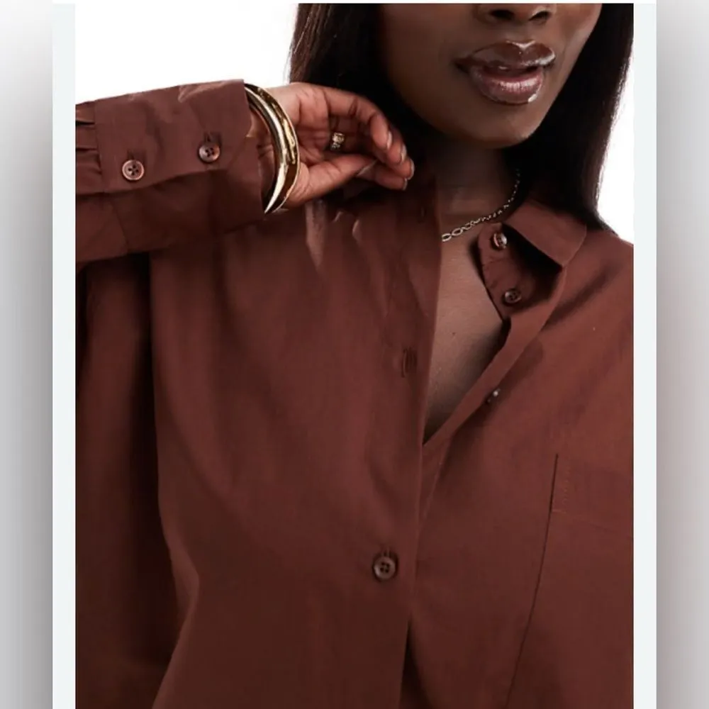 Pretty Little Thing NWT Elegant Brown Women's Button up Top - M - Image 2