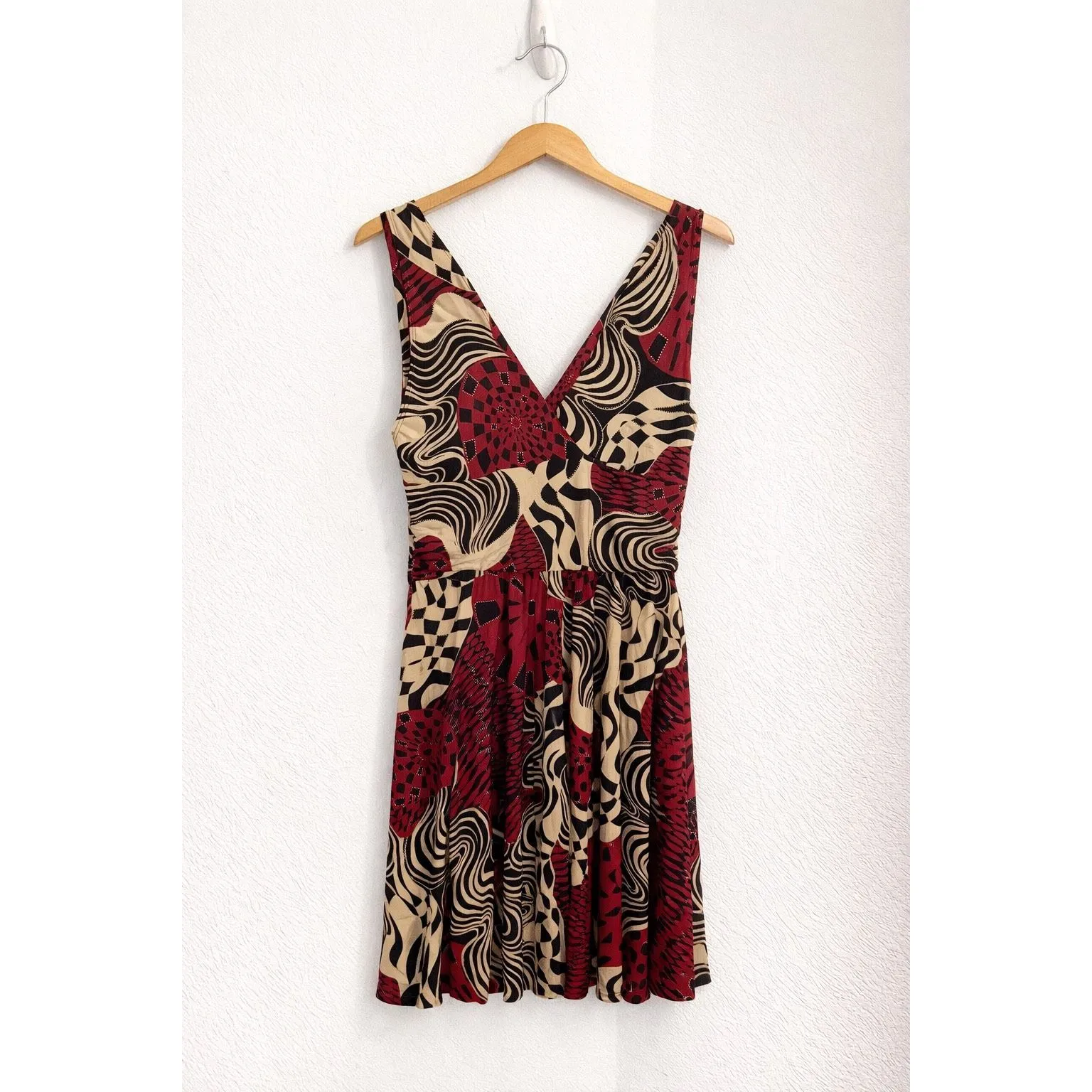 Ariella Abstract Print Fit & Flare Dress Red Black Tan Sleeveless Fits Medium - Image 2