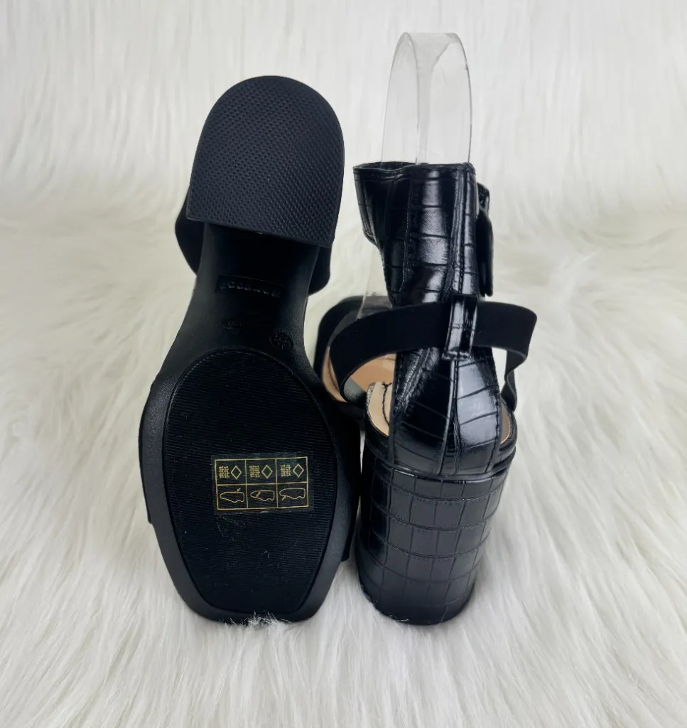 Bamboo  Black Milestone Croc Accent Ankle Strap Chunky Block Heel Sandals Sz 7.5 - Image 6