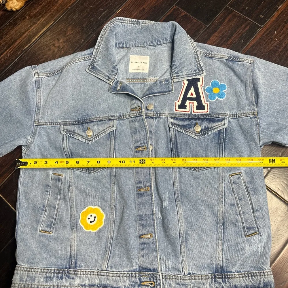 Jeans jacket with patchwork long sleeve casual BoHo indie happy face cotton - Image 5