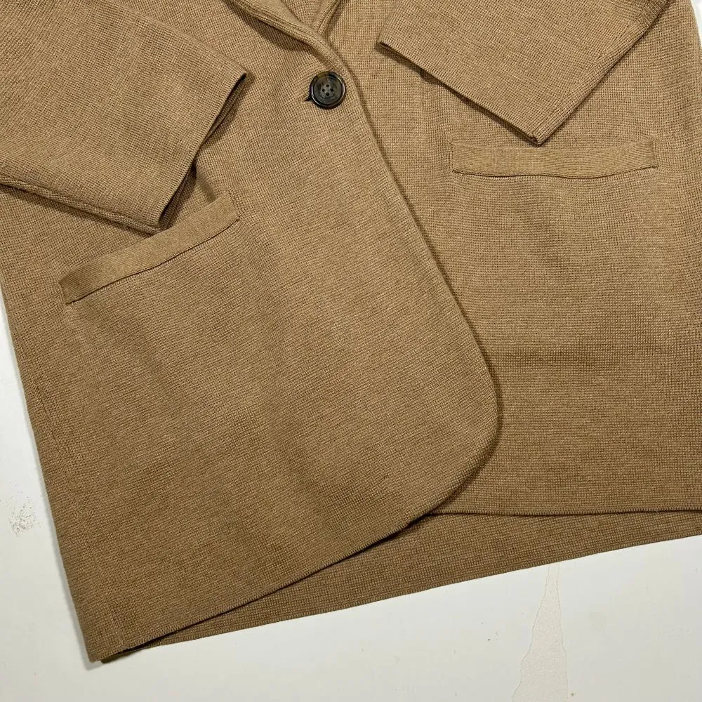 EUC J Crew Cecile Wool Blend Camel Knit Relaxed Blazer Single Button Cardigan Sm - Image 3