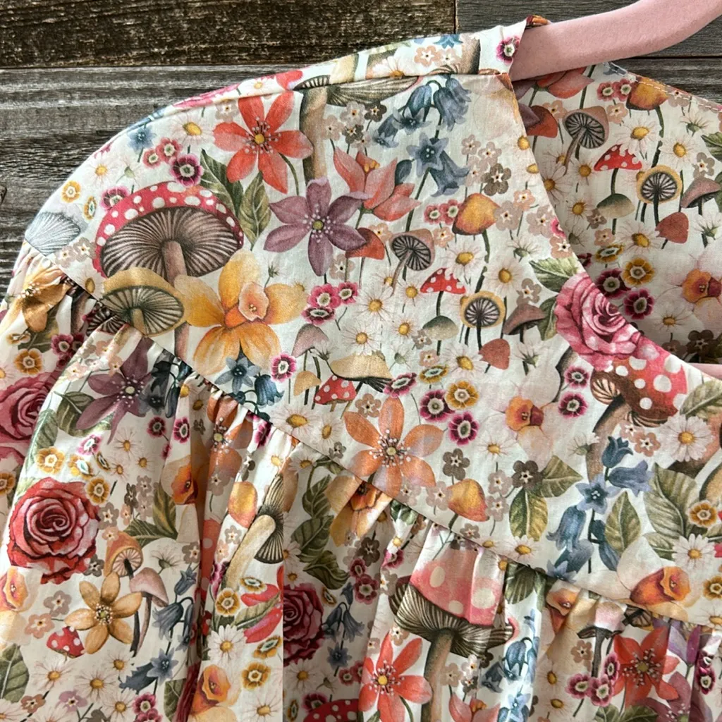 NWT For Love & Lemons Theodora Mushroom Floral Print Button Too Size Small Pink - Image 6