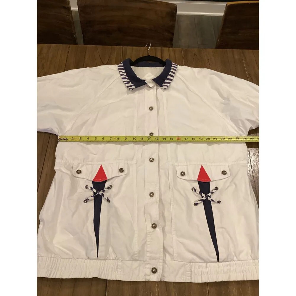 Vintage Current Seen White Gold Button Jacket Nautical windbreaker Bomber 1X - Image 5