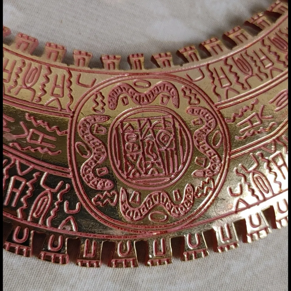 Gold Ethnic Boho Bib Plate Necklace Set Red - Image 3