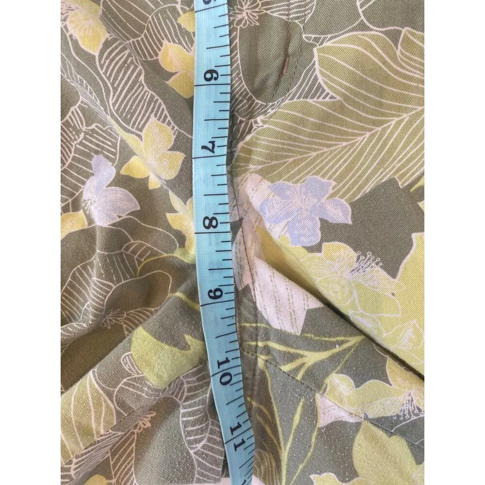 Sigrid Olsen Floral Lightweight Crop Capri Pant Sz 8 Cotton Leg Tie Green Cotton - Image 13