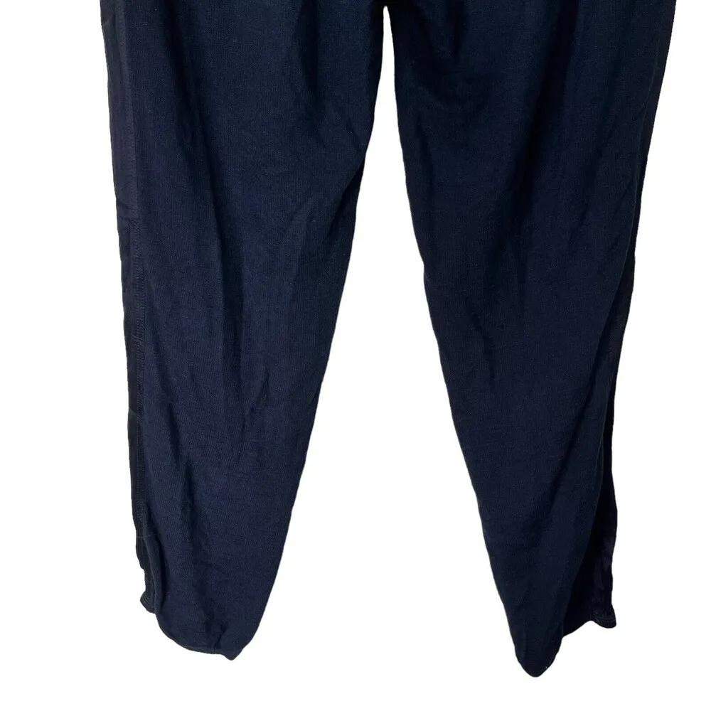 Monrow Women Supersoft Satin Stripes Sweatpants Navy Drawstring Size Small Blue - Image 7