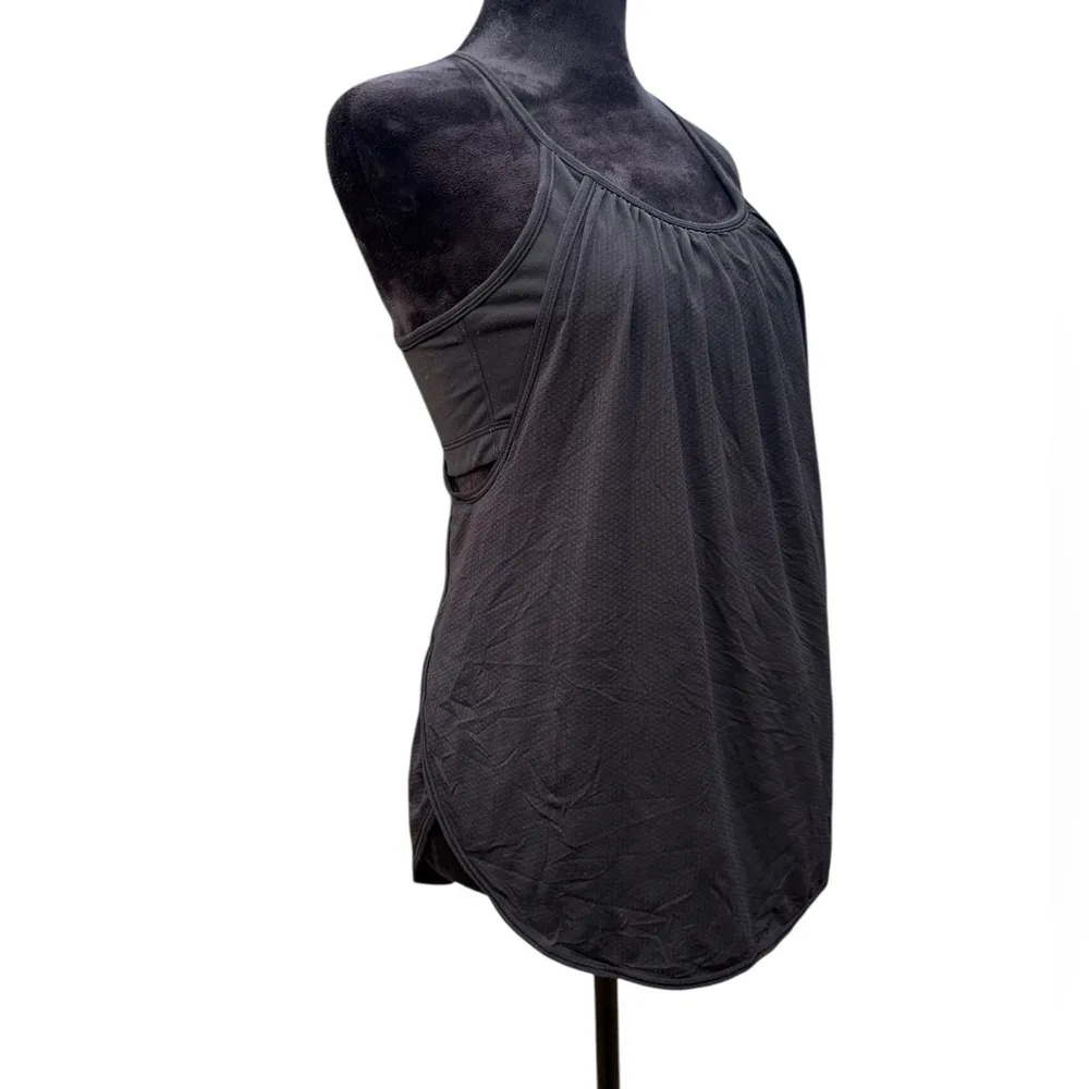 Lululemon Black Open Back Built-In Bra Mesh Tank Top 4 Racerback Athleisure Yoga - Image 2