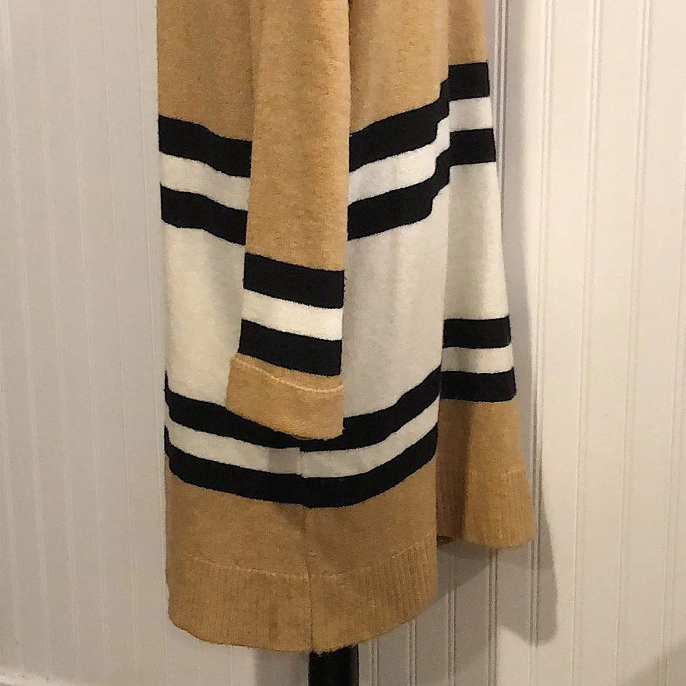 TOPSHOP Women’s Camel Ivory Black Stripes Open Cardigan Sweater Size 10 - Image 15