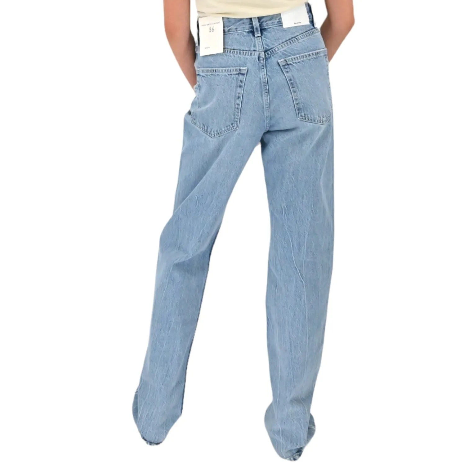 New BERSHKA Womens Blue Jeans Straight Fit High Rise Denim Pants Size US 4/EU 36 - Image 2