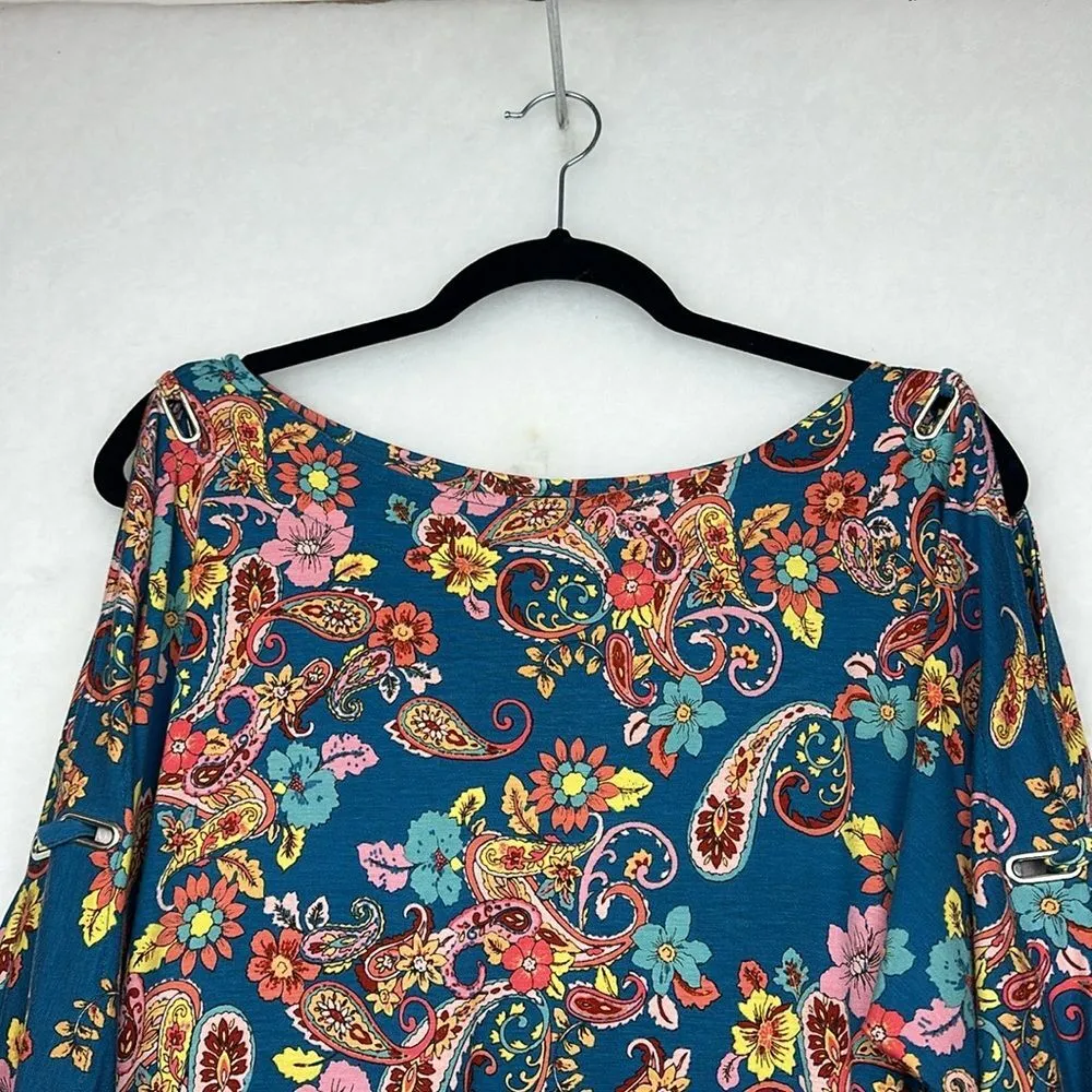 Womens Top Multicolor Paisley Boat Neck Split 3/4 Sleeve Sz XL - Image 3