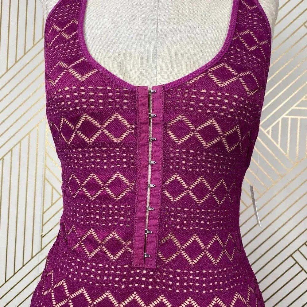 FREE PEOPLE Thank You Never Bodysuit in Myrtle‎ Magenta Size US XS - Image 5
