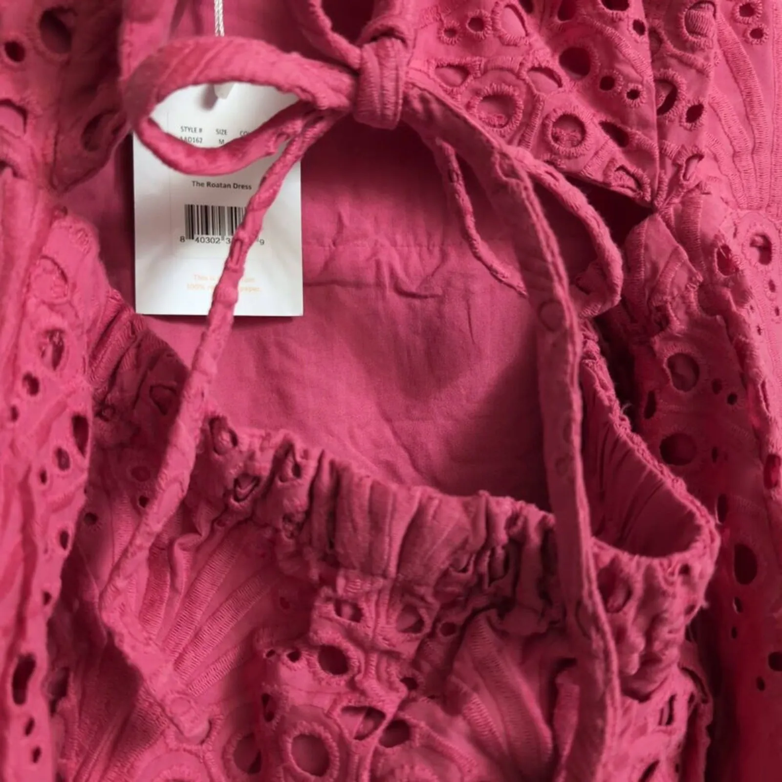 NWT Andie Roatan Dress Russet Pink Eyelet Halter Neck Scalloped Hem Midi Size S - Image 6