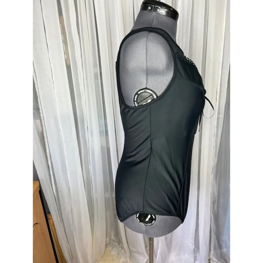 CHristina one piece swimsuit Vintage black lace front mesh - Image 8