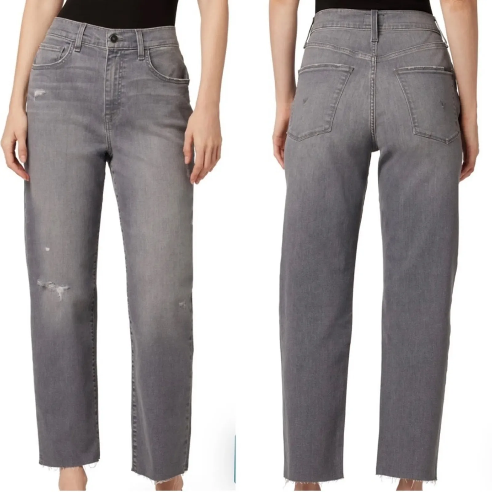 Hudson Womens NEW Kass High Rise Distressed Straight Ankle Jeans Washed Black 29 - Image 2