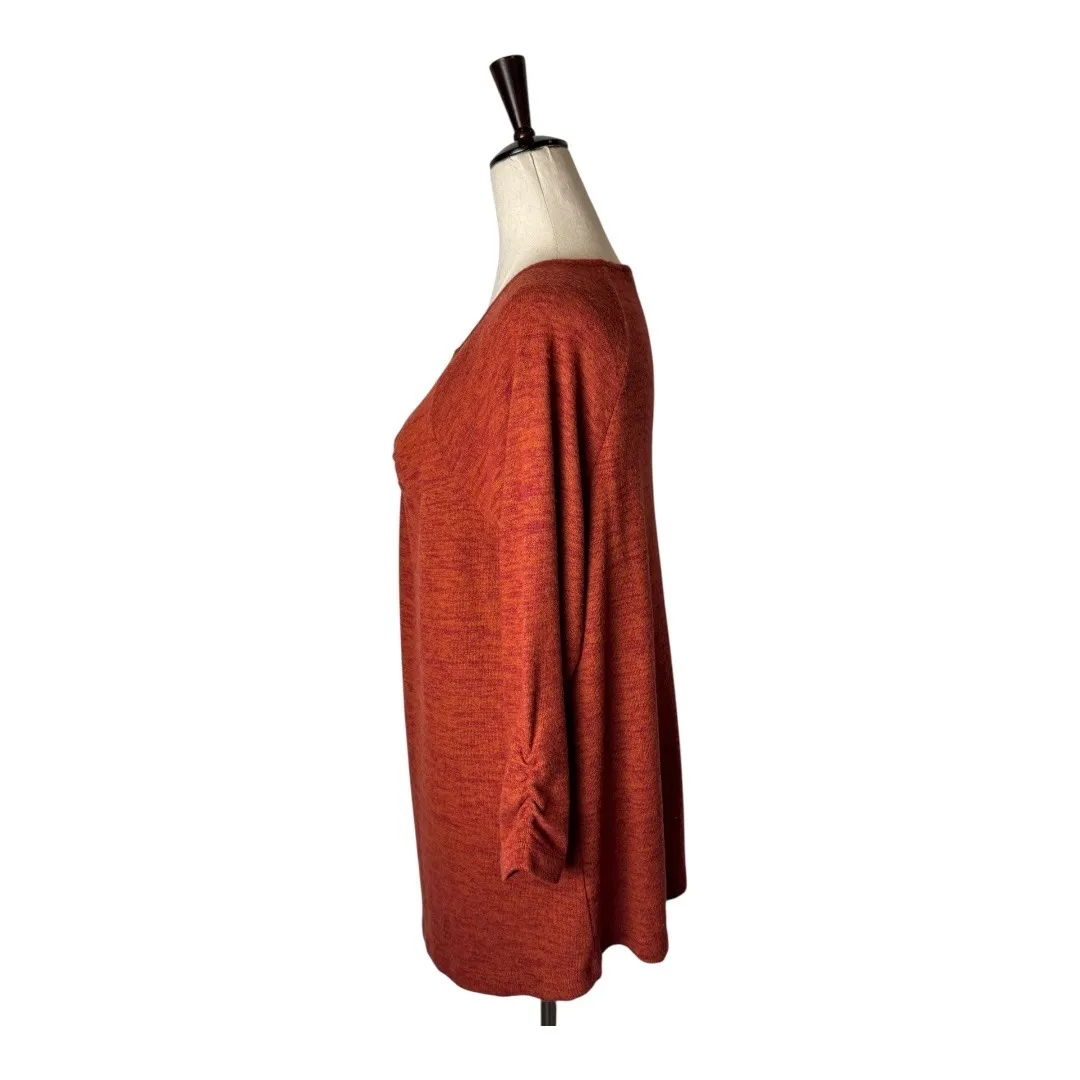 Soft Surroundings Shirt Women Medium Burnt Orange Knit Ring Detail Ruched Sleeve - Image 2